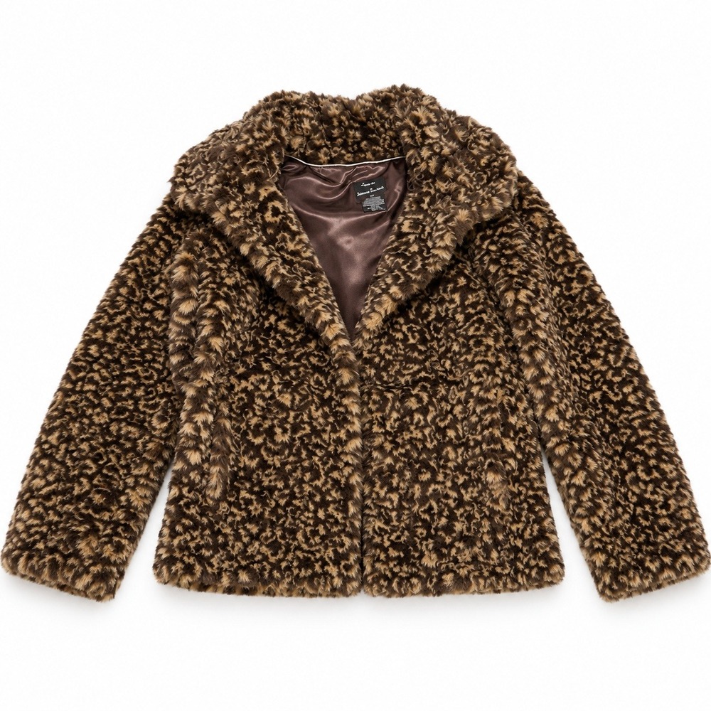 Dennis Basso Womens Brown Animal Print Faux Fur Jacket Coat M Cheetah Leopard
